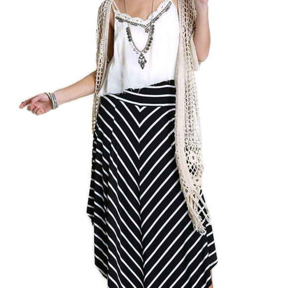 Umgee Bohemian Navy Striped Midi Skirt - Picture 3 of 3